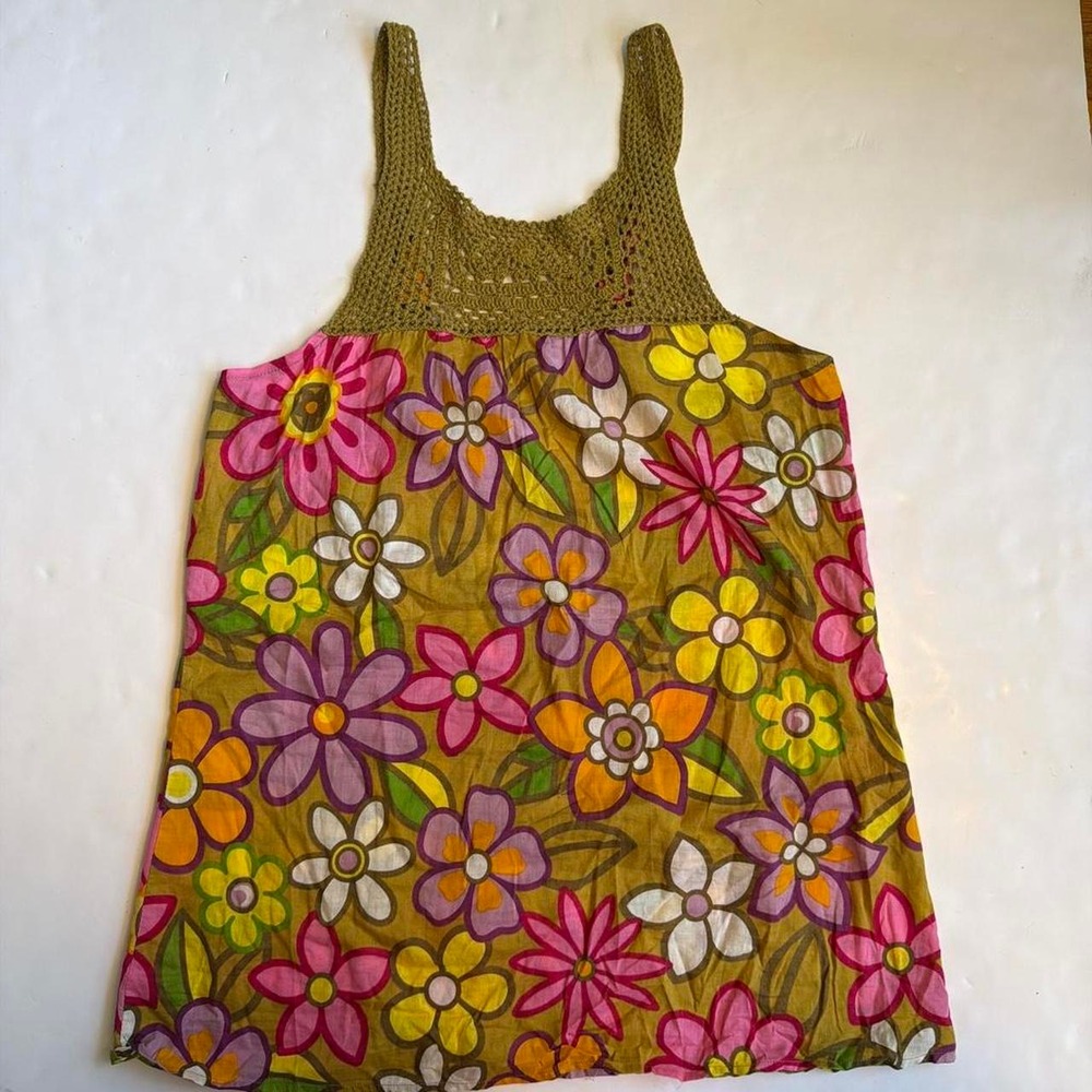 Charlotte Russe Vintage Y2K Crochet Floral Babydoll Tank Top Green Pink Large - Picture 5 of 6